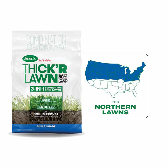 Scotts Turf Builder THICK'R LAWN 3-in-1 Grass Seed, Fertilizer & Soil Improver – 1,200 Sq Ft Coverage