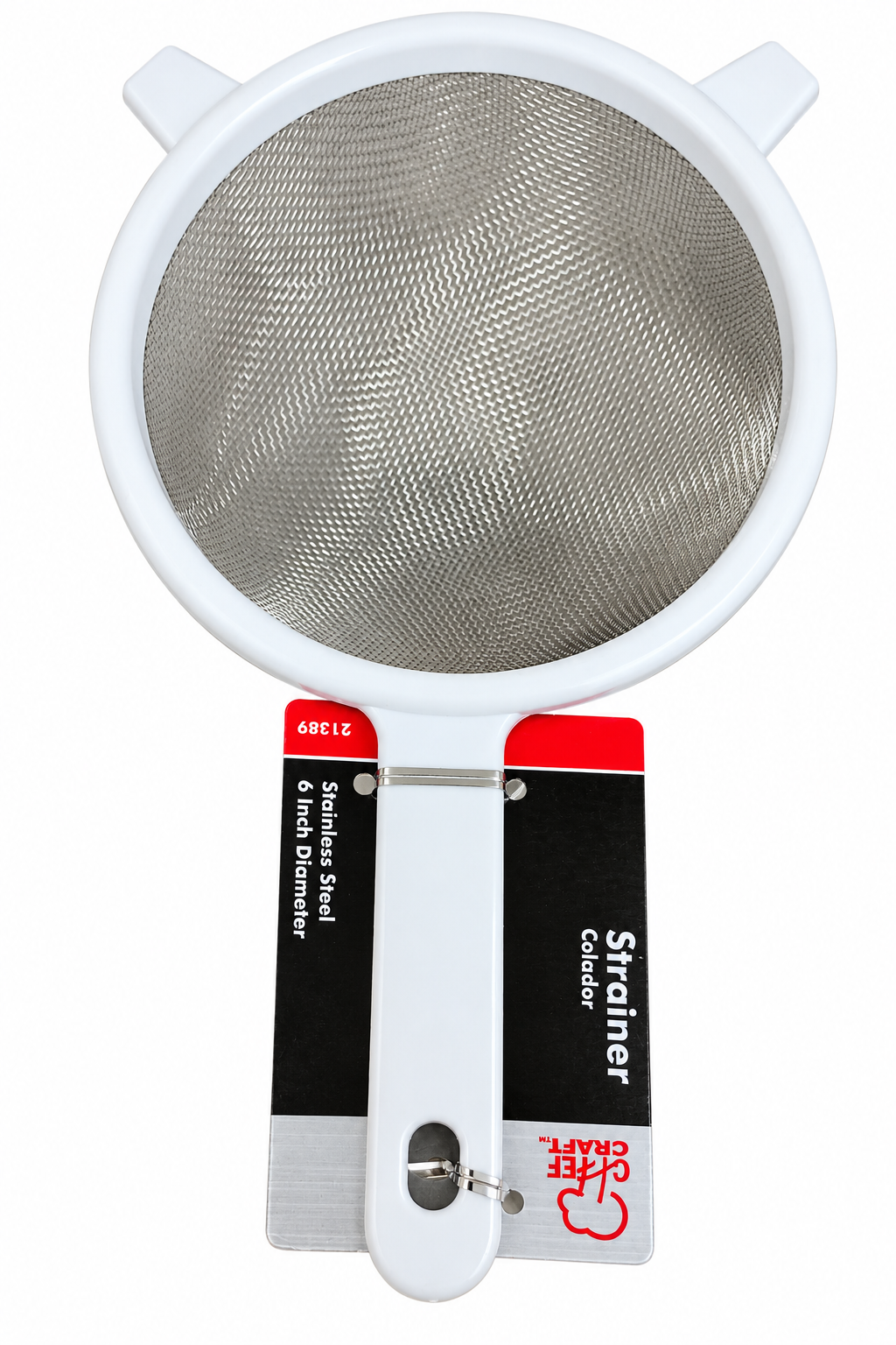Chef Craft Classic 6-Inch Stainless Steel Fine Mesh Strainer with White Handle