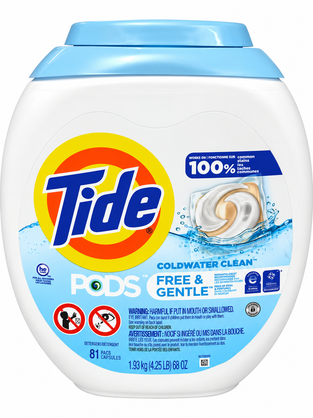 Tide PODS Free & Gentle Laundry Detergent Pacs – Coldwater Clean, 81 Count