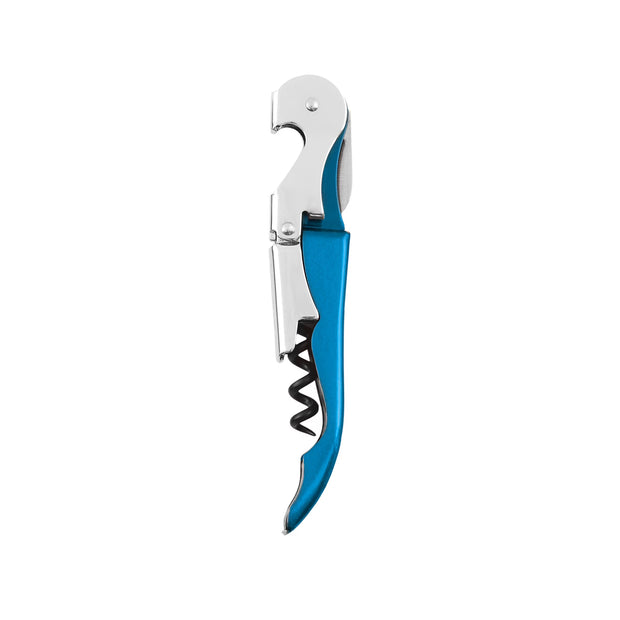 TRUE Truetap Metallic Blue Double-Hinged Waiter’s Corkscrew with Bottle Opener & Foil Cutter