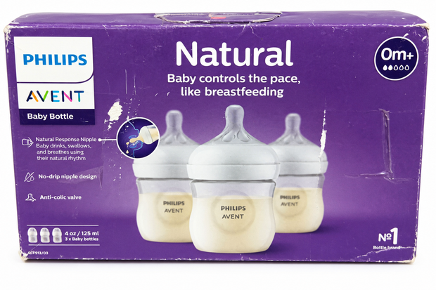 Philips Avent Natural Response Baby Bottles 4 oz / 125 ml – 3 Pack, 0m+ Box Condition 8/10