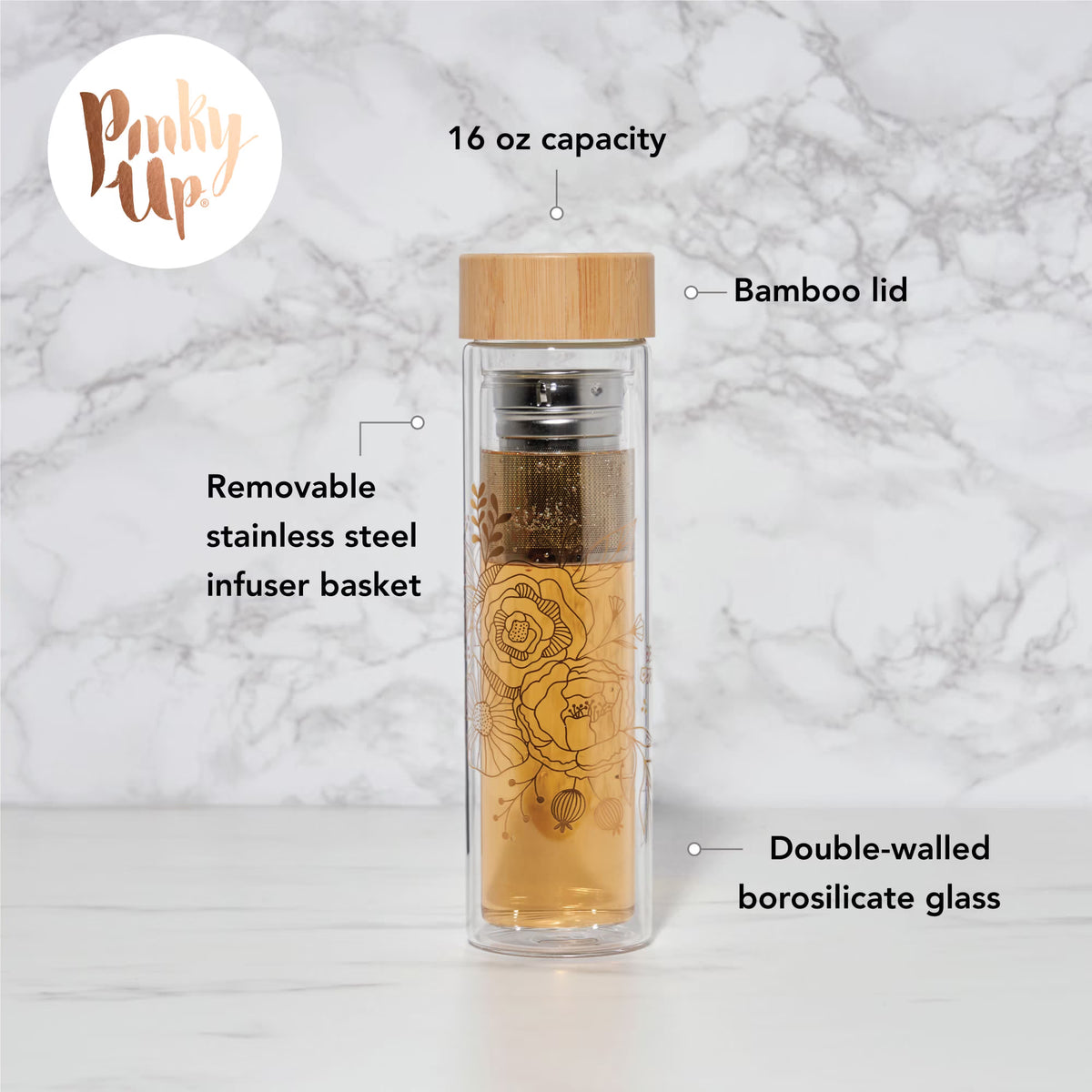 Pinky Up Blair Loose Leaf Tea Infuser Tumbler, Travel Mug, 16oz