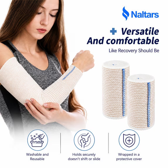 Naltars 2 Pack 6-Inch Elastic Bandage Wraps with Velcro Closure | Reusable Compression Ace Wrap for Knee, Ankle, Wrist & Sports Support