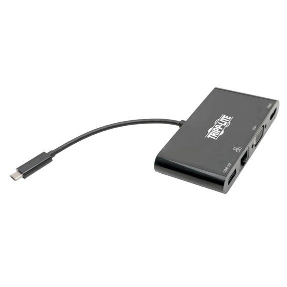 Tripp Lite USB-C Multiport Adapter – 4K HDMI, VGA, Gigabit Ethernet & USB-A Hub, Black, U444-06N-HV4GUB