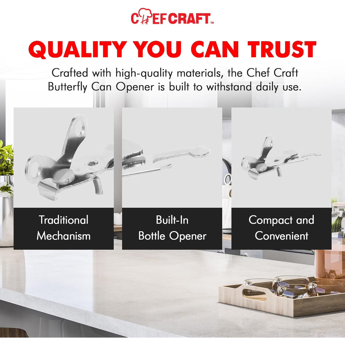 Chef Craft Select Butterfly Can Opener – 4-Inch Nickel-Plated Steel Manual Can Opener
