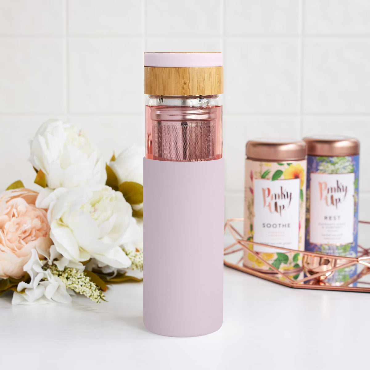 Pinky Up Dana Loose Leaf Tea Infuser Tumbler, Travel Mug, 16oz, Lavender