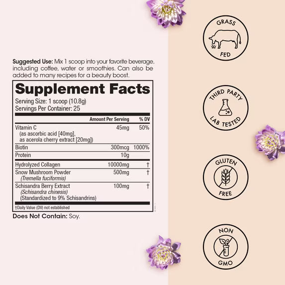 Winged Glow Up Unflavored Collagen + Adaptogen Powder with Biotin – 9.52 oz Dietary Supplement
