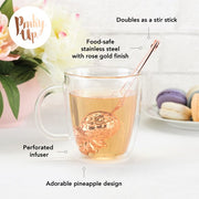 Pinky Up Pineapple Shaped Tea Ball, Reusable Loose Leaf Tea Infuser, Brew Tea with ease, Stainless Steel, Rose Gold