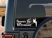 Cartat2s Powered by Bitchdust Vinyl Decal Sticker – White Lettering for Laptops, Tumblers, Cars & Personal Accessories