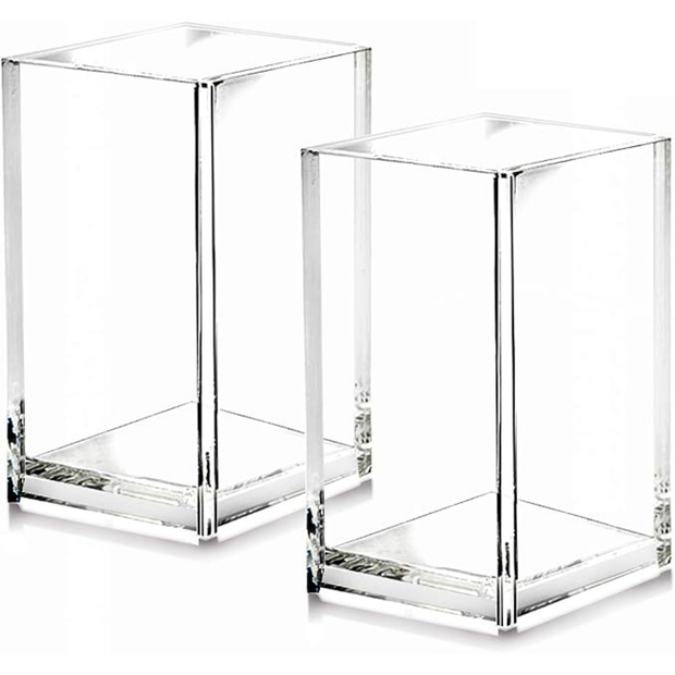 Cerpourt 2-Pack Clear Acrylic Pencil Pen Holder Cup – 2.6x2.6x4", Desktop Organizer for Office, School & Makeup Brushes