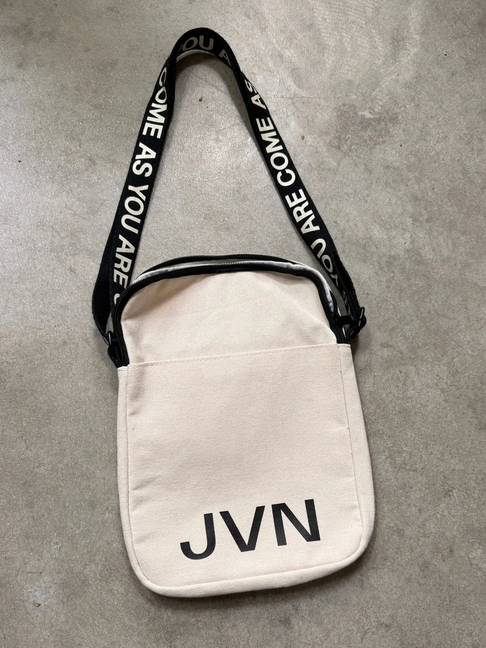 JVN Cream Canvas Messenger Bag with Black Branded Shoulder Strap