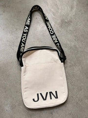 JVN Cream Canvas Messenger Bag with Black Branded Shoulder Strap