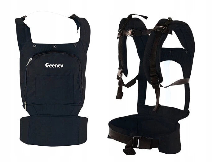 Geenev Ergonomic Baby Carrier with Detachable Sleeping Hood, Storage Pouches & Padded Waist Belt – Black